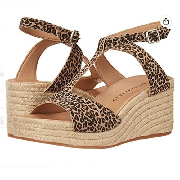 Lucky Brand T-Strap Espadrille Platform Sandals Suede Upper Animal Size 9.5M - Picture 1 of 12